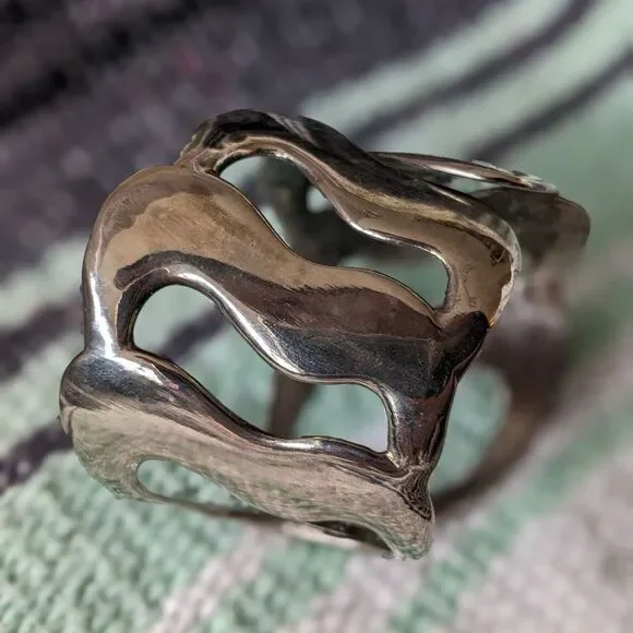 Silver Abstract Bracelet Cuff - Picture 12 of 13